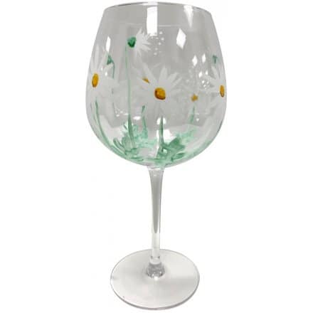 Daisy Hand Painted Wine Glass