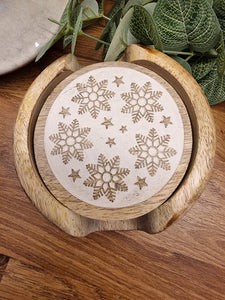 Christmas Snowflakes Wooden Coaster Set of 4