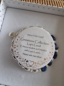 Gem Stone Textured Silver Bracelet - Lapis Lazuli