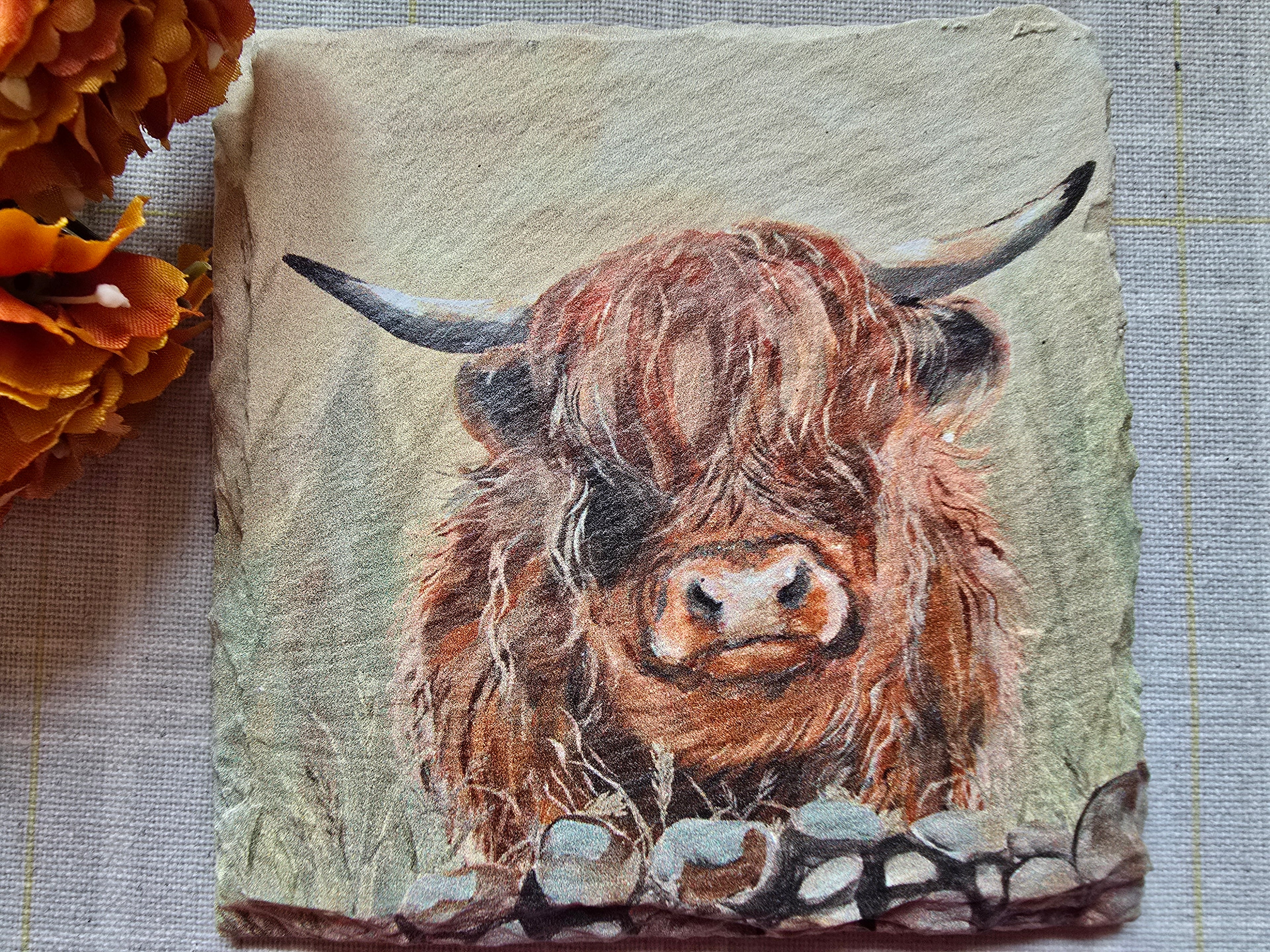 Highland Cow Slate Coaster