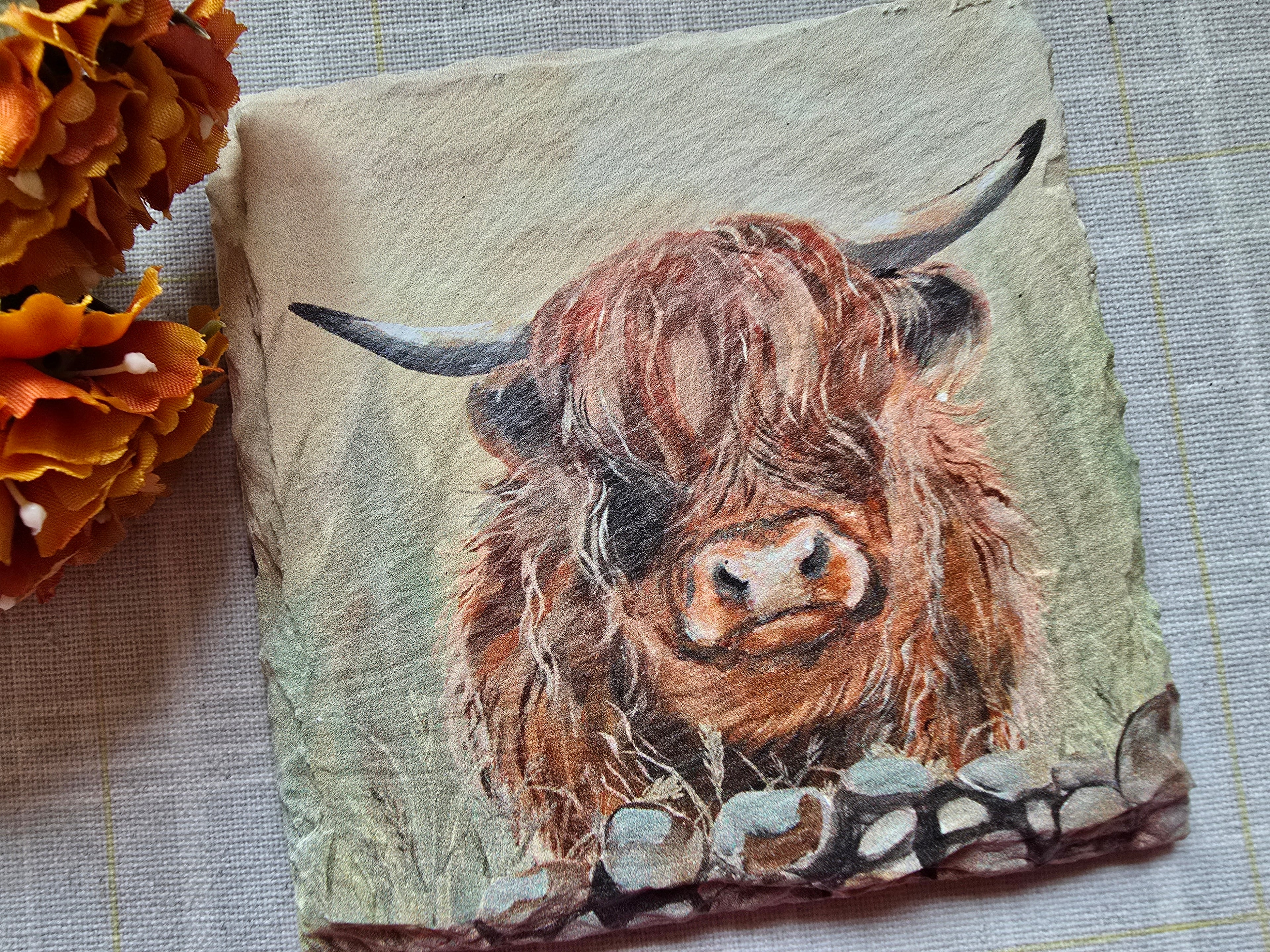 Highland Cow Slate Coaster