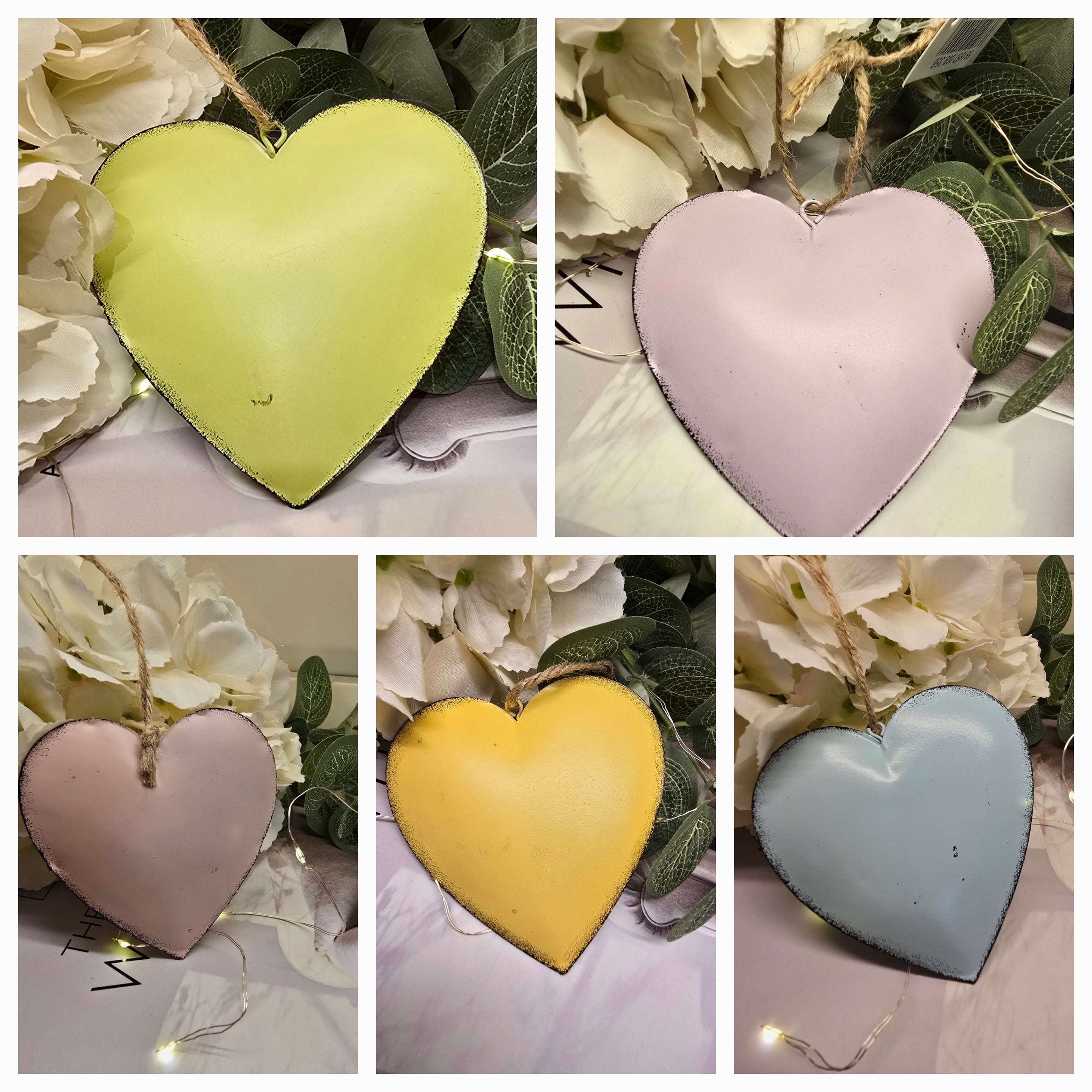 Pastel Coloured Metal Hanging Hearts