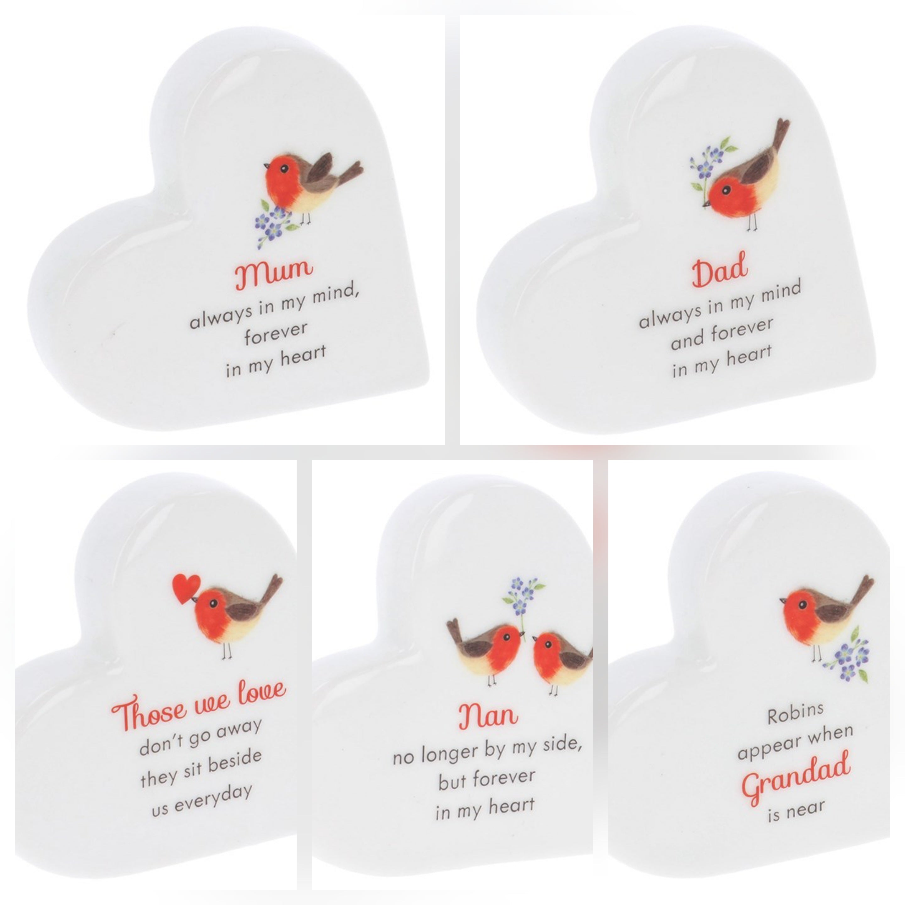 Forget-me-not & Robin Standing Heart - Mum Dad Nan Grandad