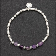 Load image into Gallery viewer, Gem Stone Textured Silver Plated Bracelet - Amethyst
