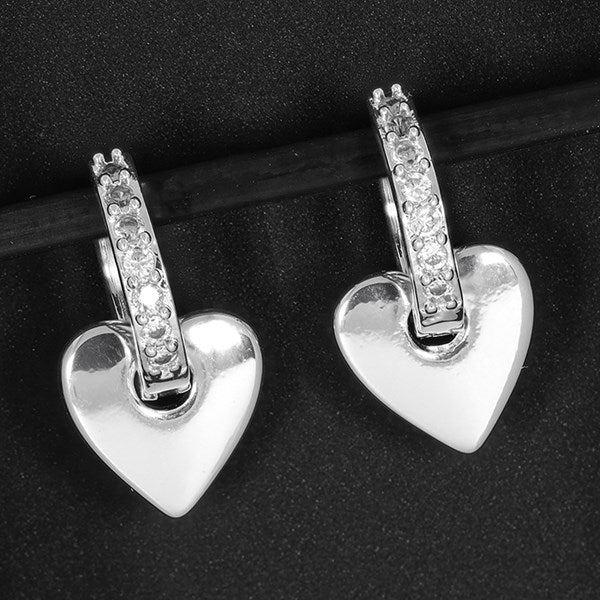 Chic Silver Plated Huggie Heart Earrings