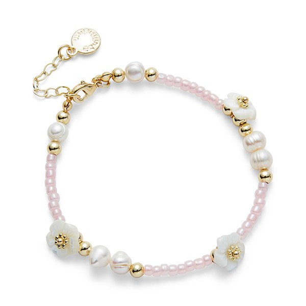 Floral Accents Gold Plated Mother of Pearl Bead Bracelet Pink