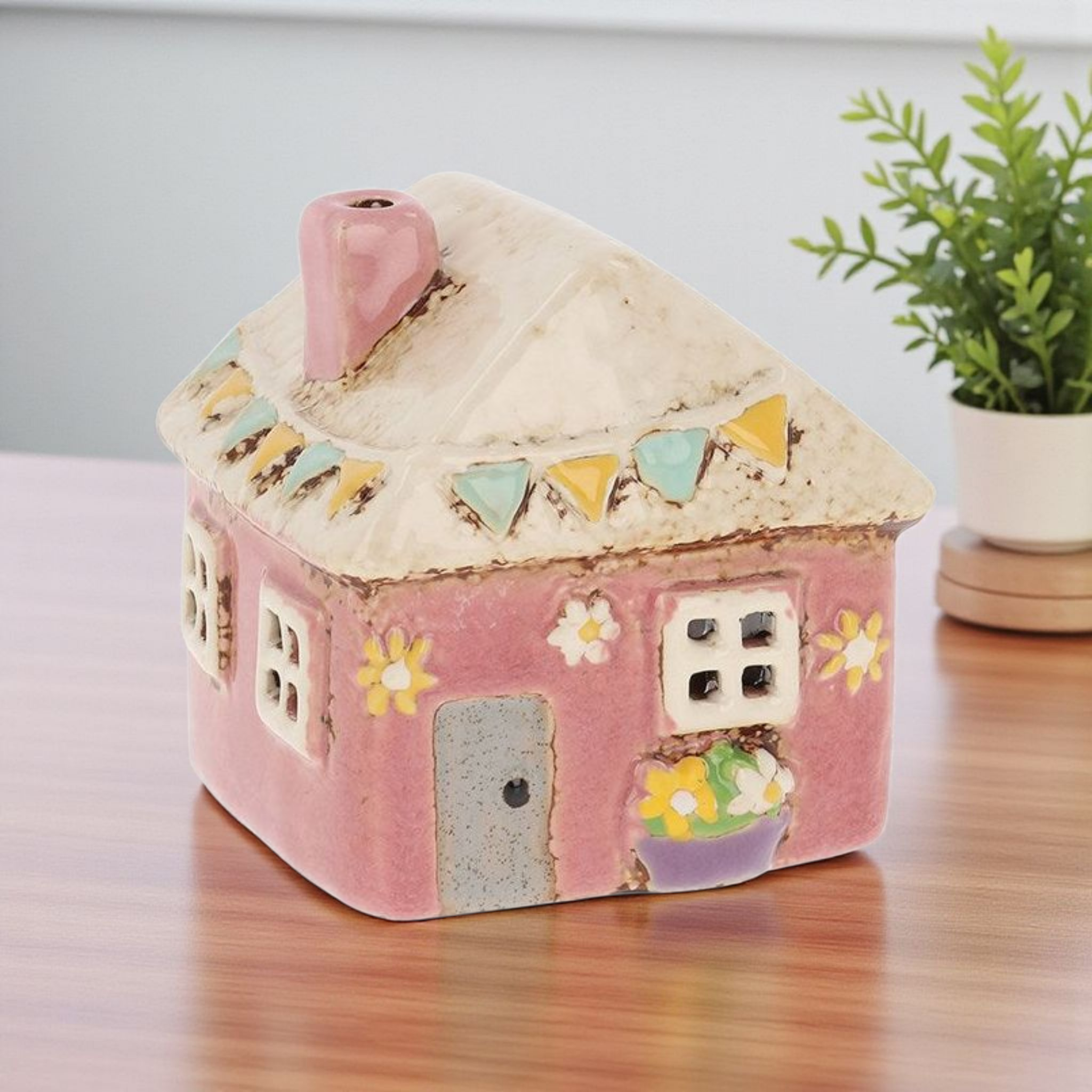 Village Pottery Garden Pink House Mini T-Light Holder