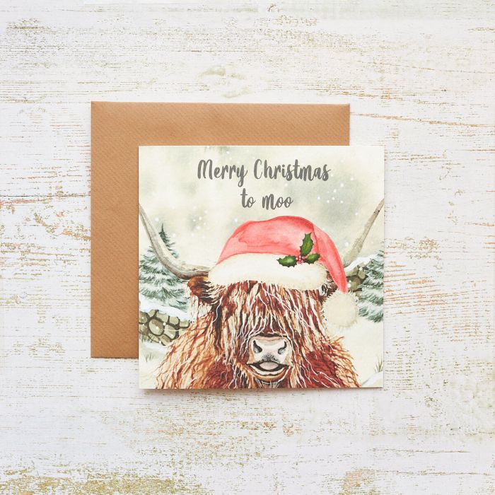 Christmas Highland Cow Card Moo