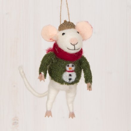 Mac The Mouse In A Snowman Jumper Hanging Decoration .