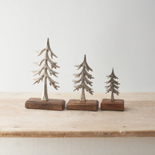 Load image into Gallery viewer, Silver Hammered Christmas Tree With Mango Wood Base
