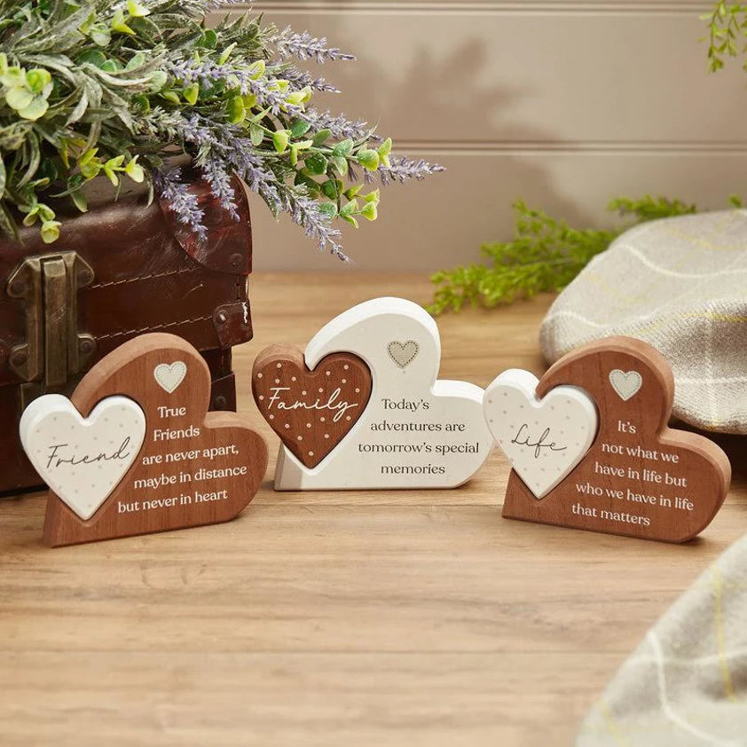 Wooden Heart Block - Friend Family Life