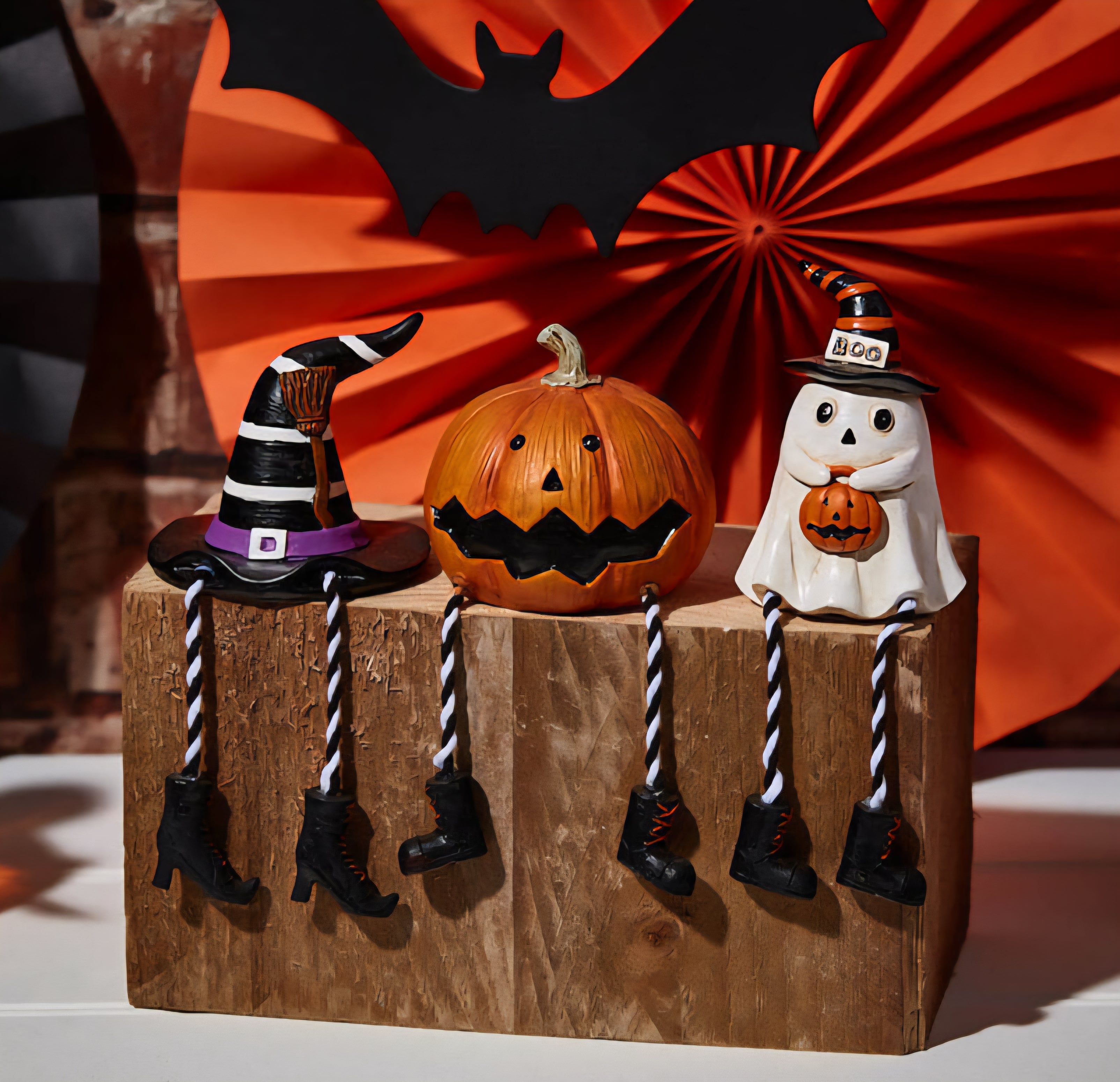 Halloween Shelf Sitters - Witches Hat Pumpkin & Ghost