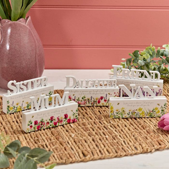 Floral Wooden Block With Verse - Mum Nan Sister Daughter Friend