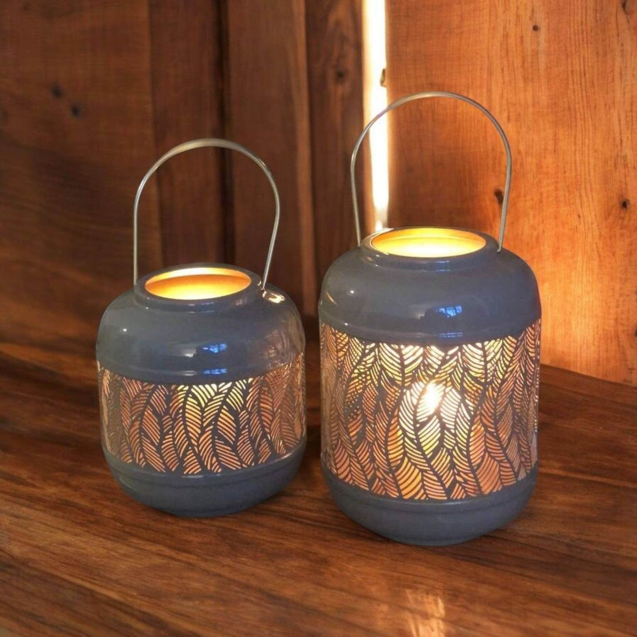 Grey Feather Cut Out Lanterns