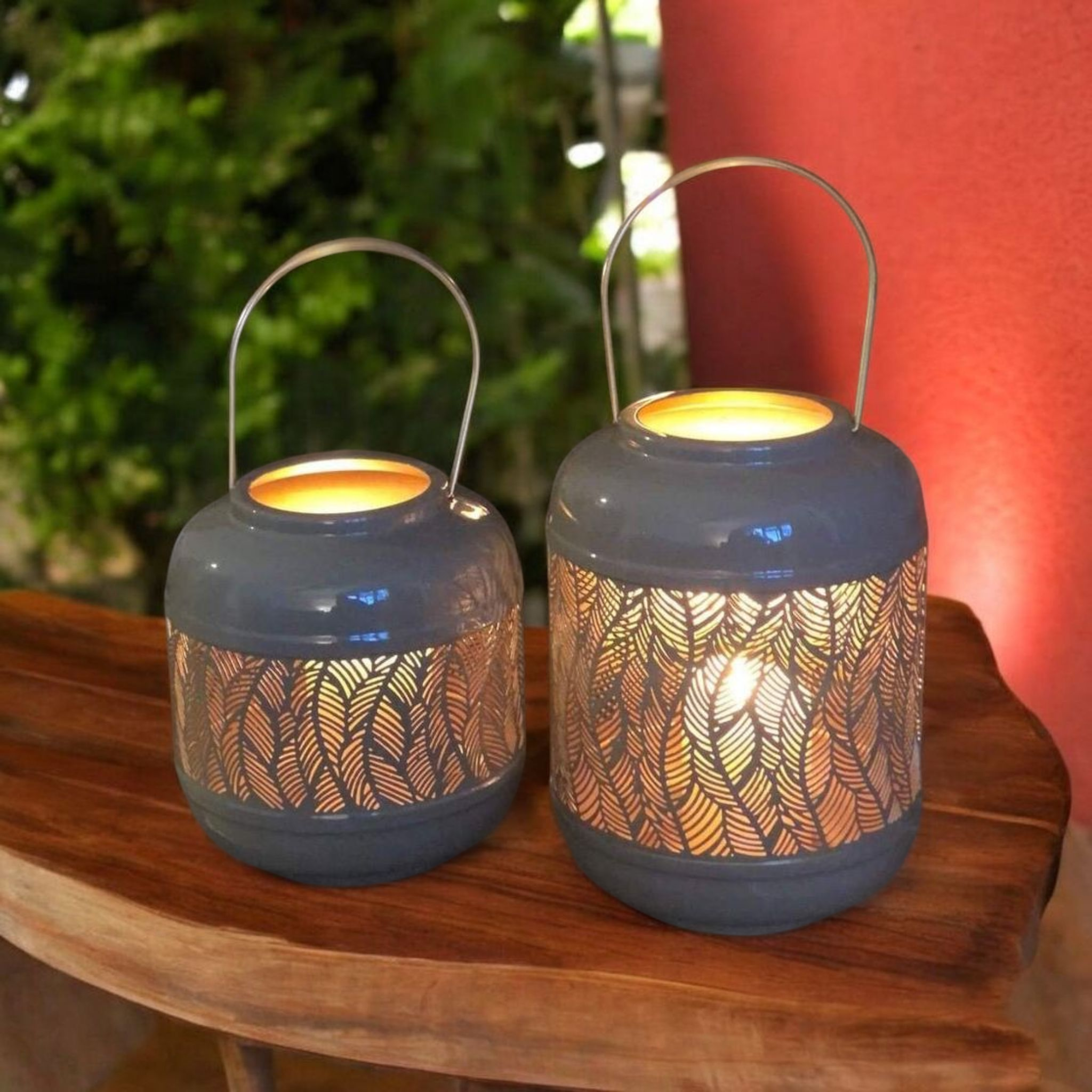 Grey Feather Cut Out Lanterns