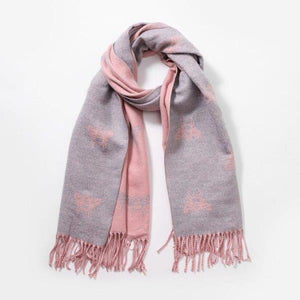 Cashmere Bees Scarf - Soft Pink & Grey