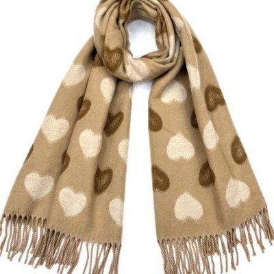 Cashmere Reversible Retro Heart Scarf – Camel