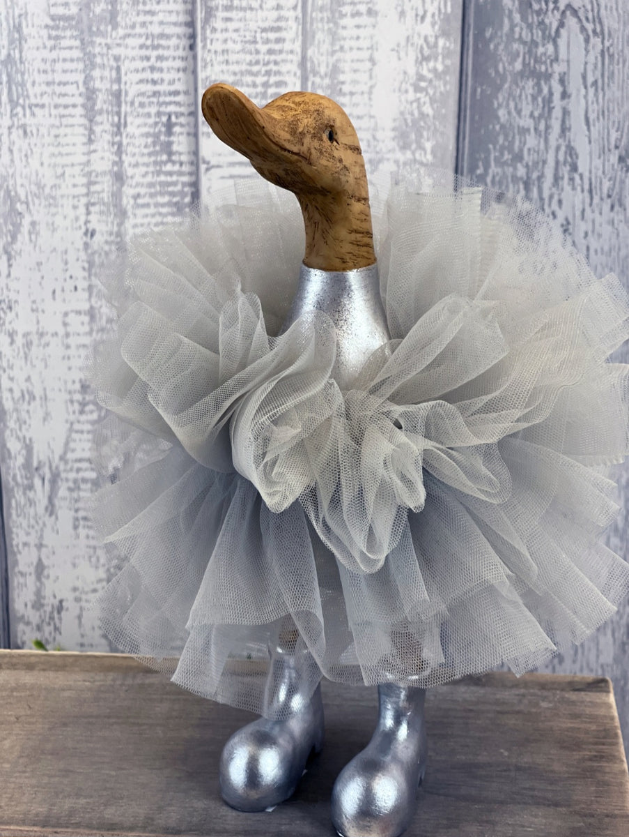 Bubbles & Bea matching grey tutu wearing wooden ducks outlet