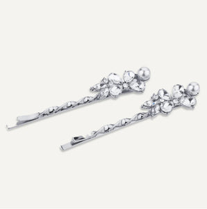 Audrey - Pearl & Crystal Hair Slides / Grips - Silver