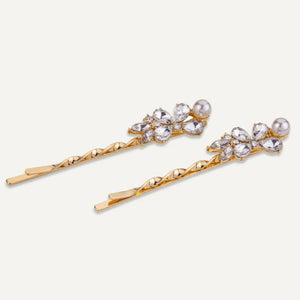 Audrey - Pearl & Crystal Hair Slides / Grips - Gold