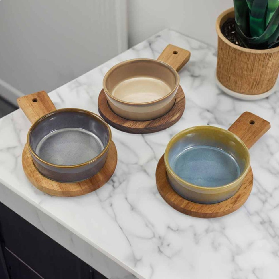 Individual Triple Dip Dishes - Reactive Glazed - Round