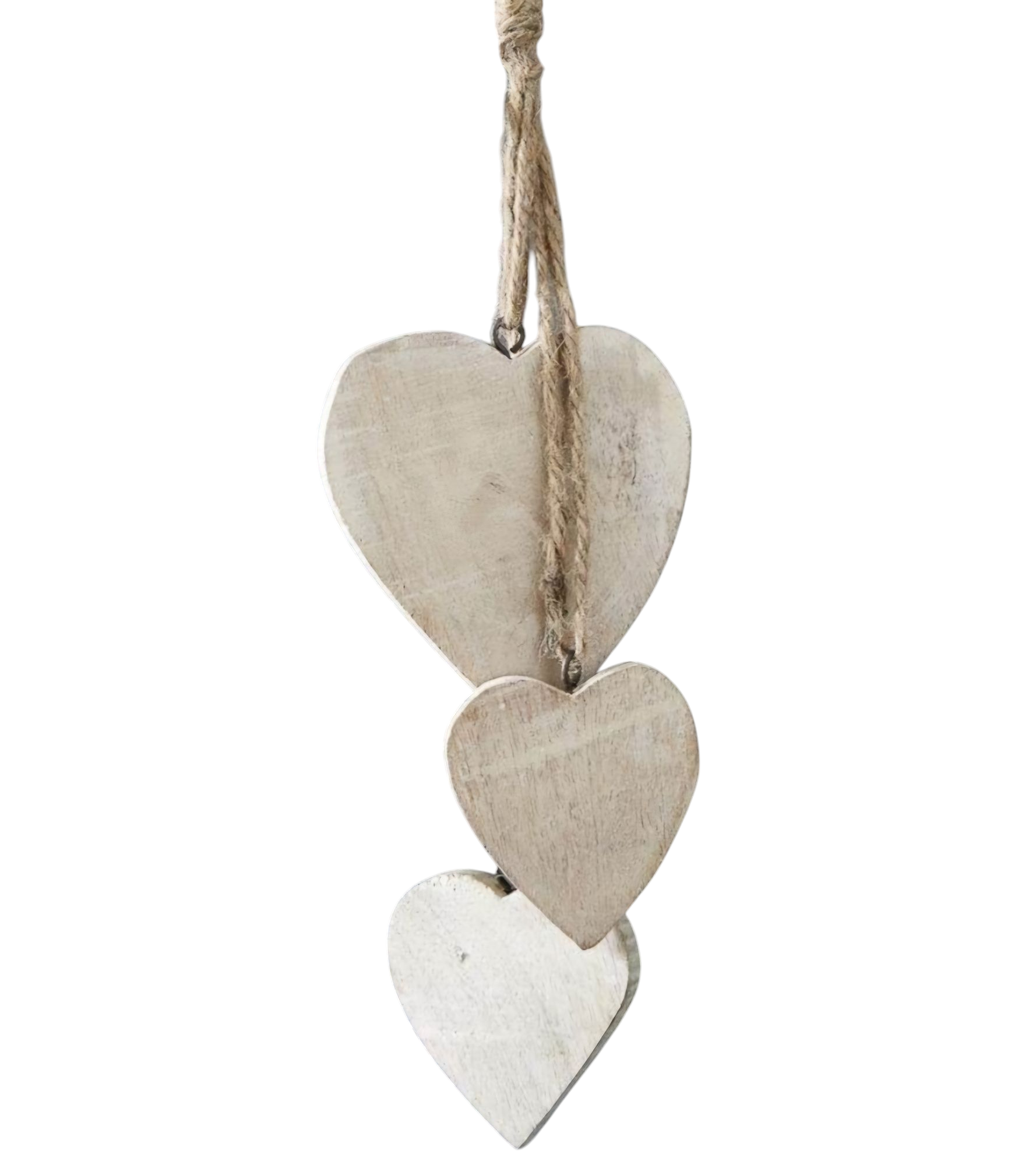 Hanging Trio of Whitewashed Wooden Hearts