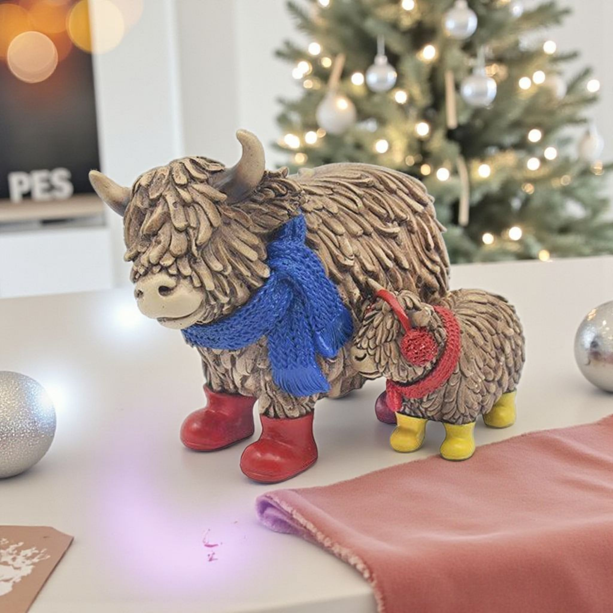 Hughie Highland Cow & Calf Blue Wellington Boots
