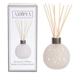 Glass Reed Diffuser Bottle & 50 Rattan Reeds - White Lustre