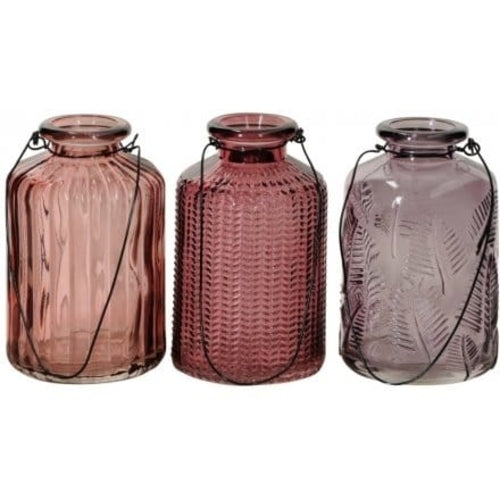 Pink Glass Bottles - Stem Vases - Set of 3