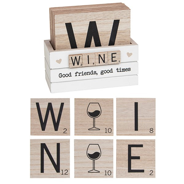 Scrabble Coasters - Wine Good Friends - Set of 6