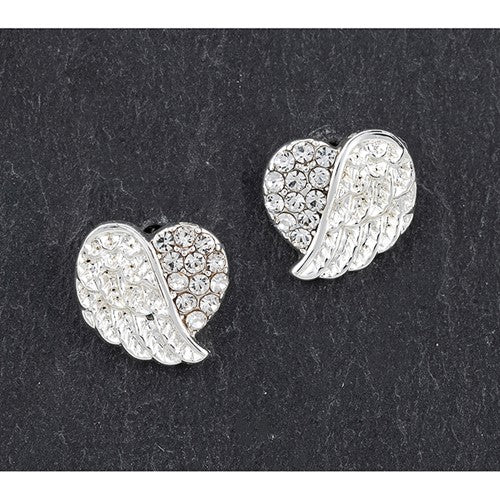 Angel Wings Hearts - Silver Plated Stud Earrings
