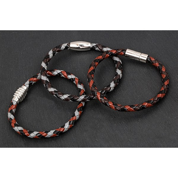 Mens 3 Tone Plait Leather Bracelet