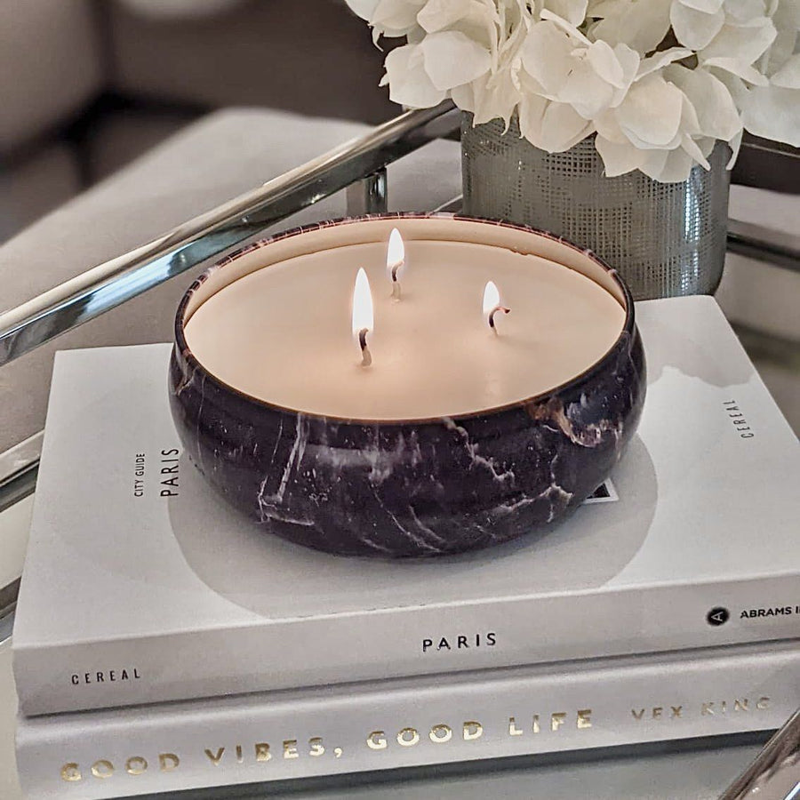 Black Diamond Scented Candle In Black Marble Tin