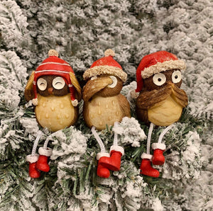 Christmas Owl - Trio Of Shelf Sitters