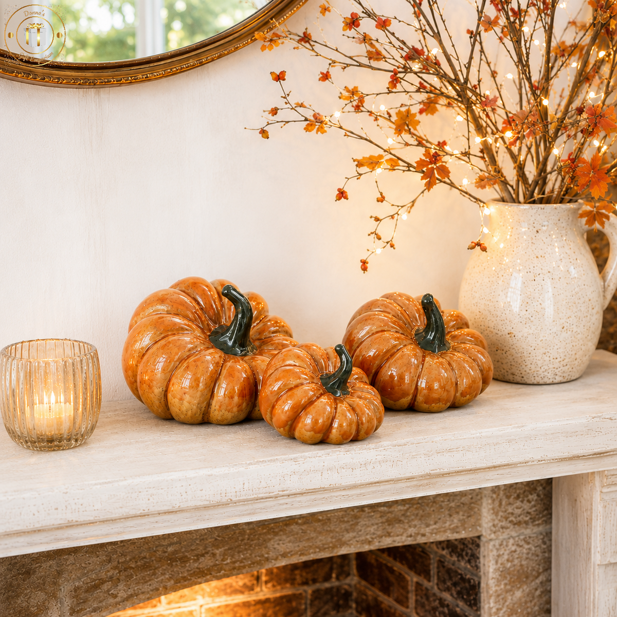 Glazed Orange Squashed Pumpkins - Set of 3