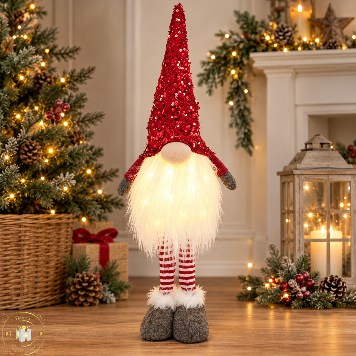 Red Sequin LED Gonk - 63cm Tall