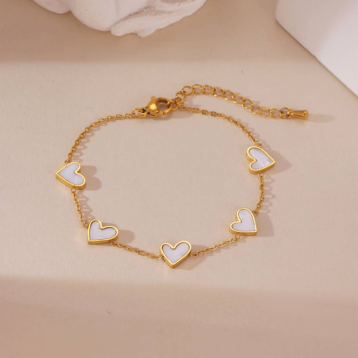 Pearlescent Multi Heart Bracelet in White & Gold