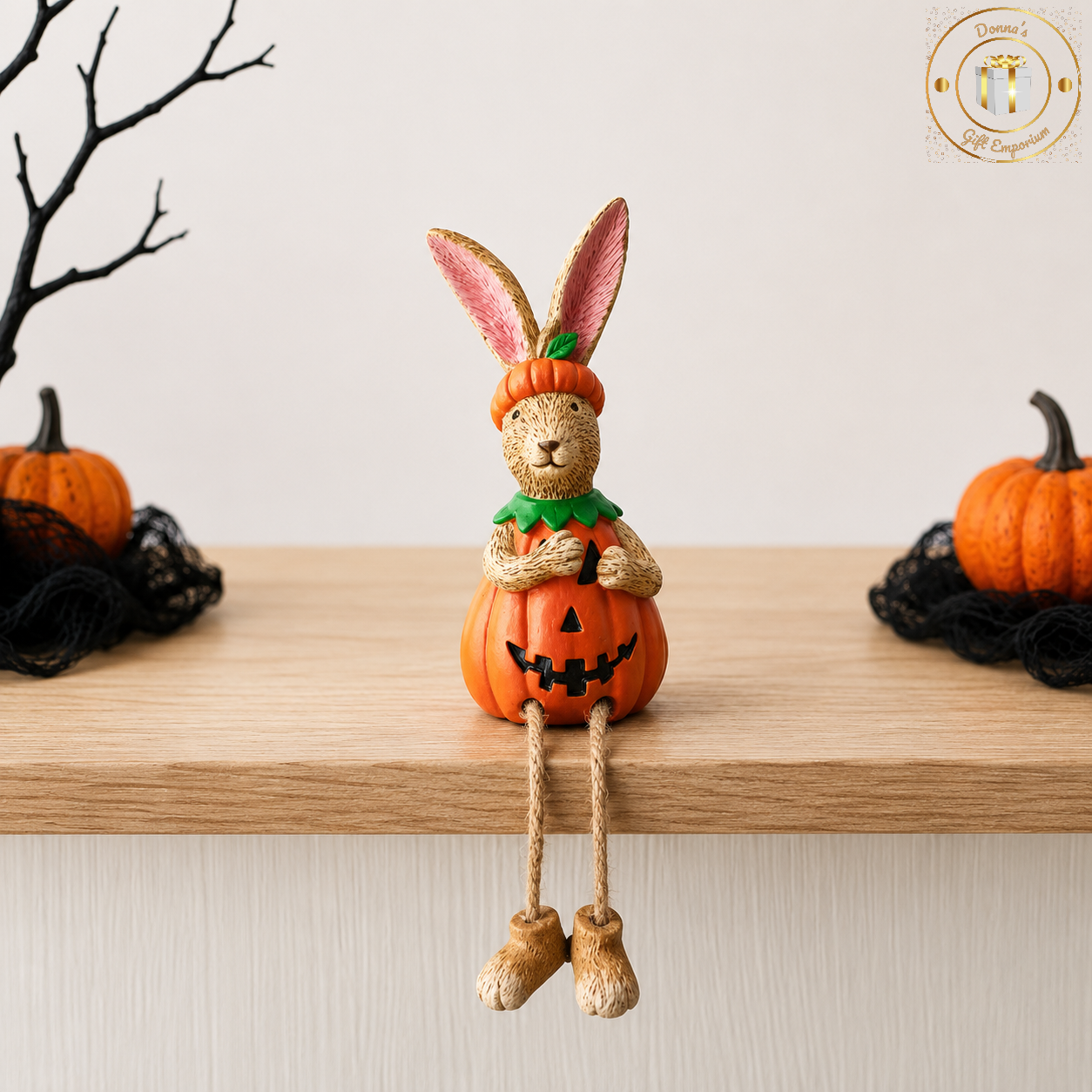 Pumpkin Bunny Rabbit Shelf Sitter Sat