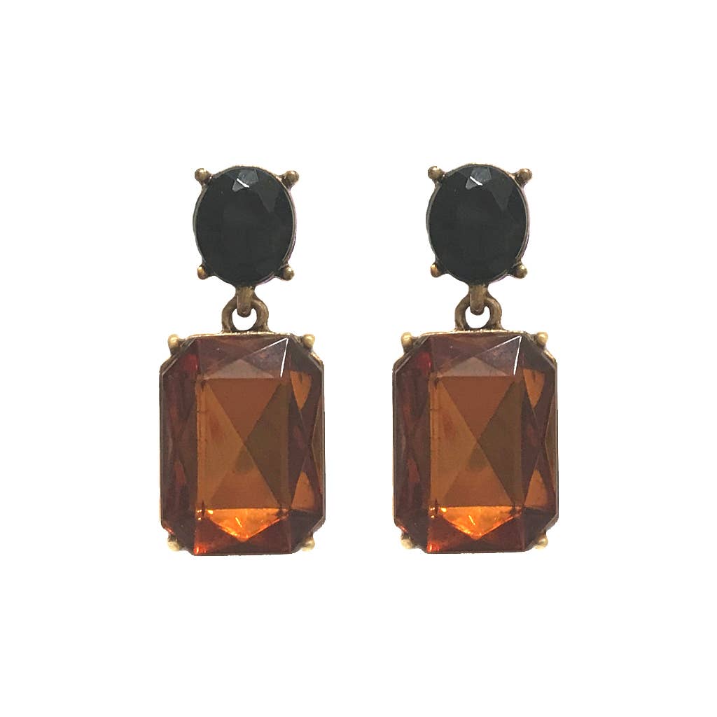 Oval Twin Gem Post Earring in Walnut & Black