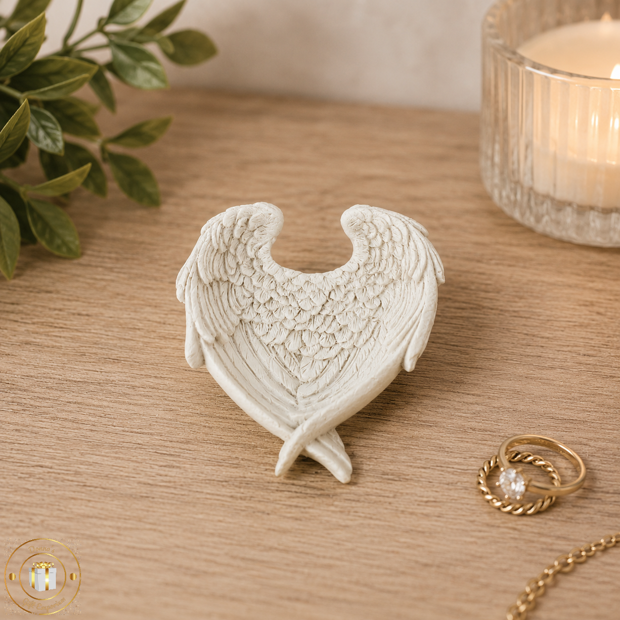 White Guardian Angel Wing Resin Jewellery Dish Small Trinket Ornament