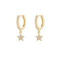 White Cubic Zirconia Star Drop Huggie Earring in Gold