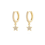 White Cubic Zirconia Star Drop Huggie Earring in Gold