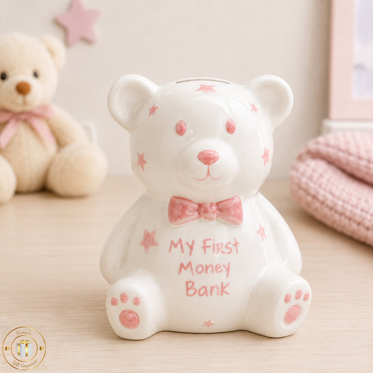 Baby's First Money Bank - Girl Pink Teddy