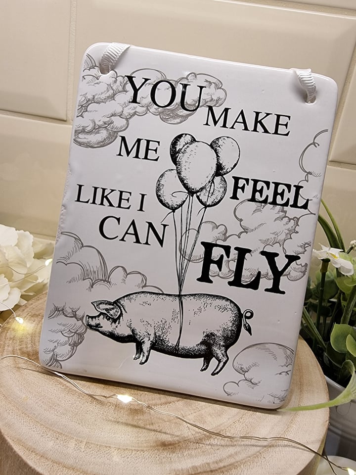 You Make Me Feel Like I Can Fly Ceramic Pig Sign