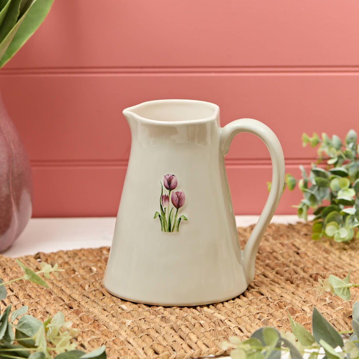 Stoneware Embossed Tulips Milk Jug, Mug & Large Jug