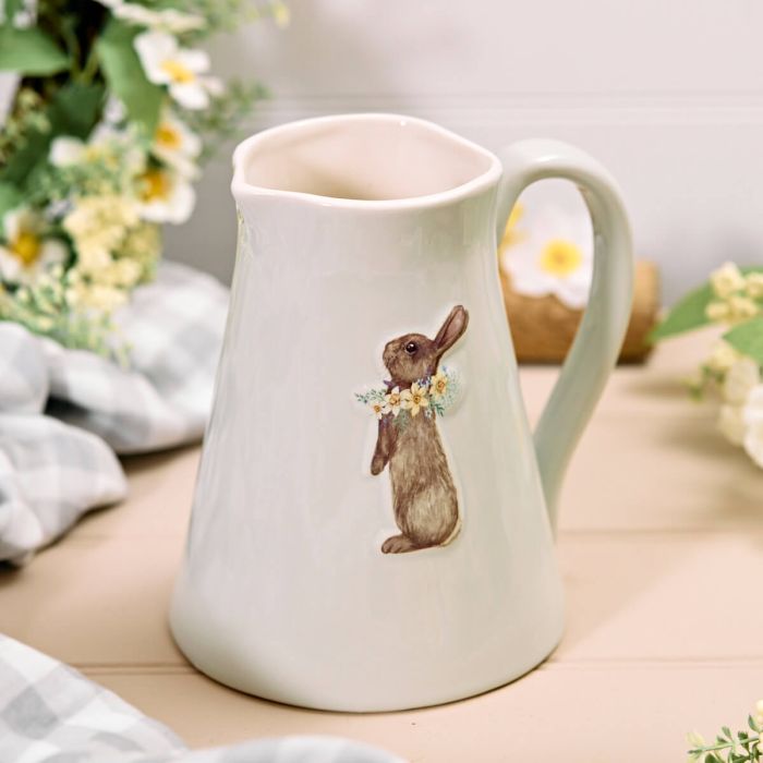 Spring Easter Stoneware Embossed Rabbit Milk Jug, Mug & Large Jug