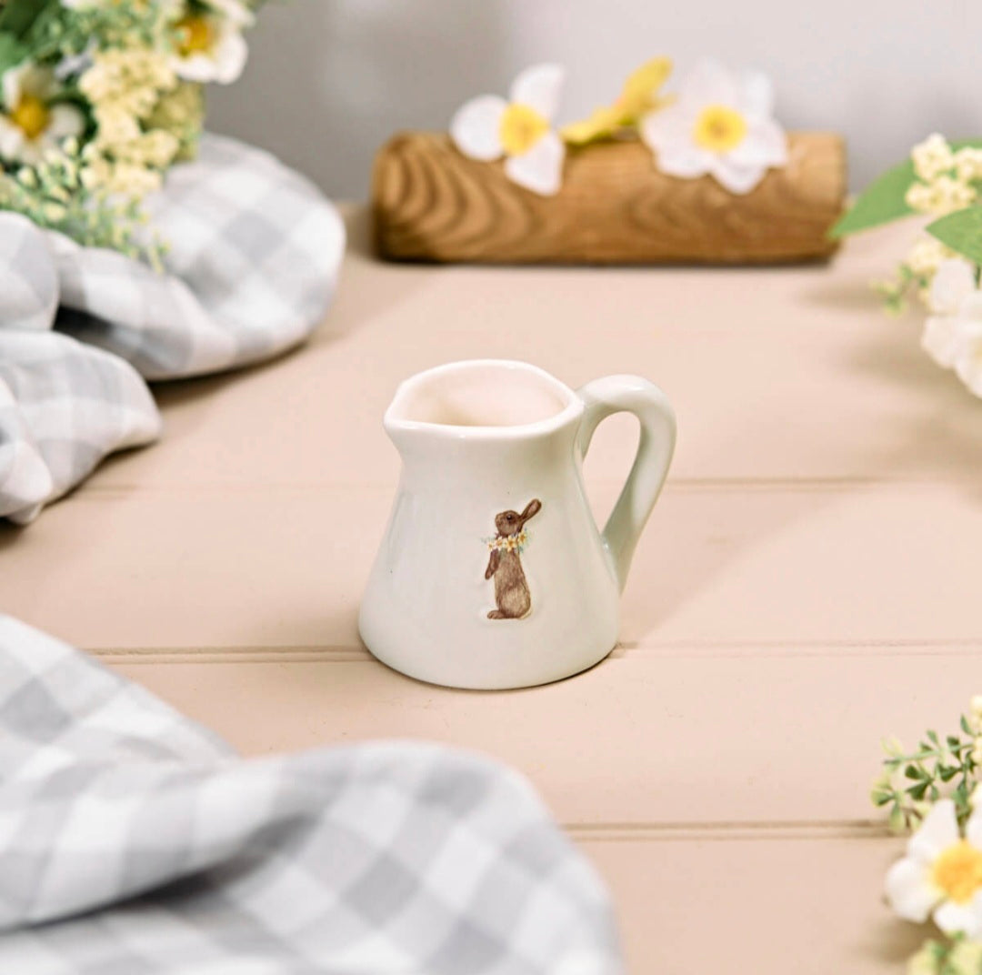 Spring Easter Stoneware Embossed Rabbit Milk Jug, Mug & Large Jug