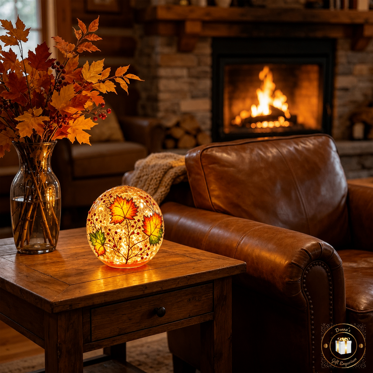 Crackle Autumn Leaves LED Vase, Tube & Balls