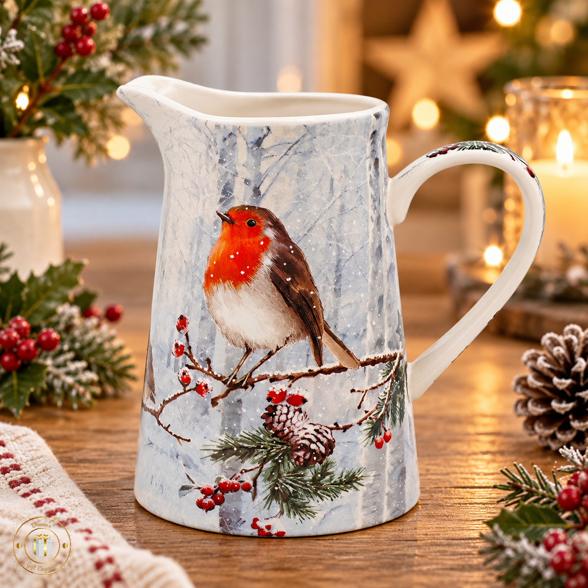 Christmas Robin Ceramic Jug