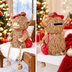 Festive Tartan Highland Cow Money Box